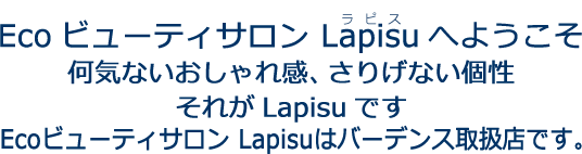 Ecoビューティサロン Lapisu(ラピス)へようこそ 何気ないおしゃれ感、さりげない個性 それがLapisuです
